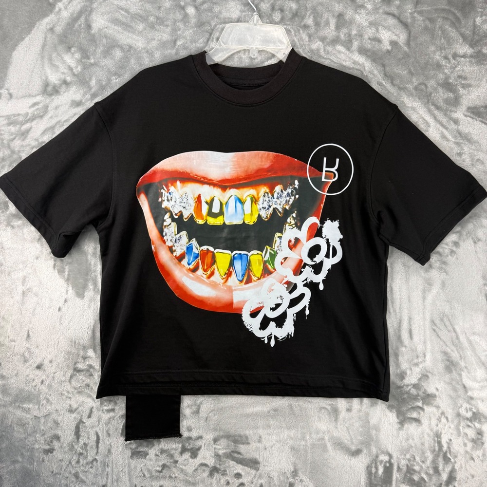 Informal Cotton Black Graphic T-Shirt Oversized Cross Streetwear Grunge Size M